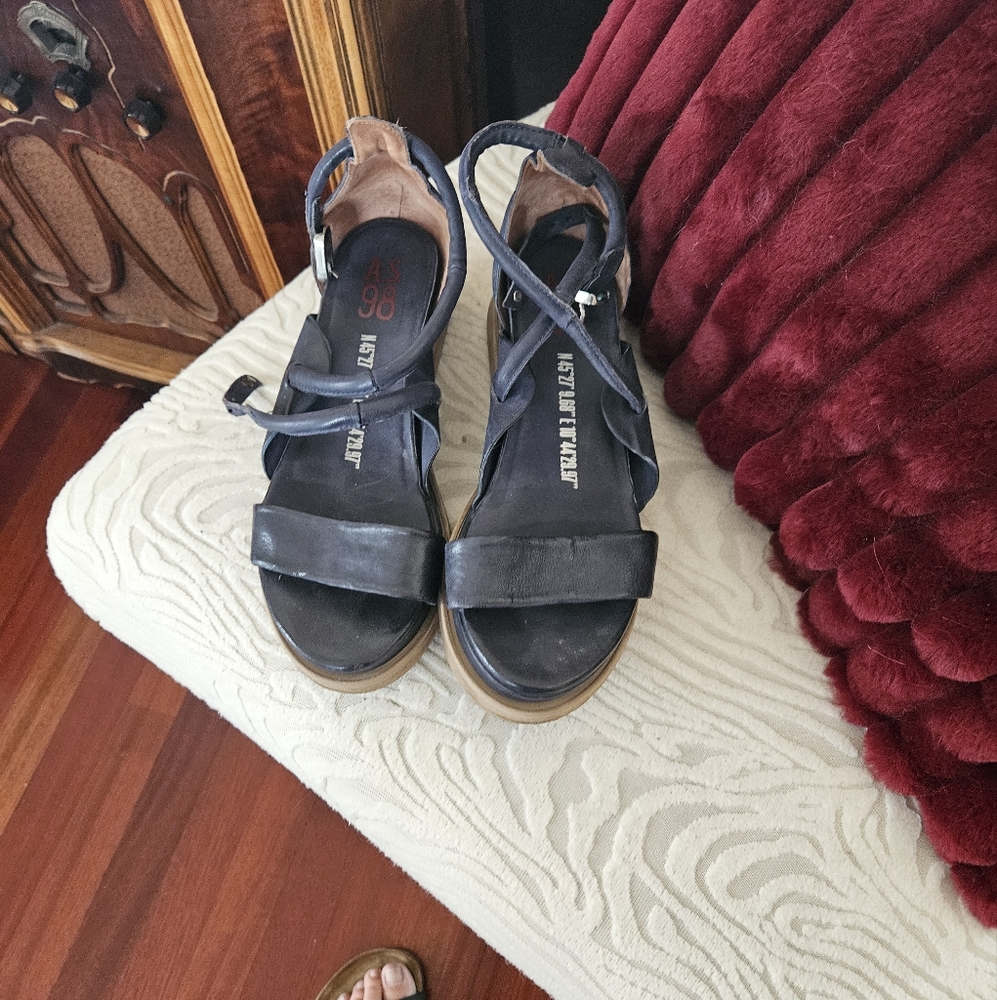 A.S 98 Navy Leather Women Sandals